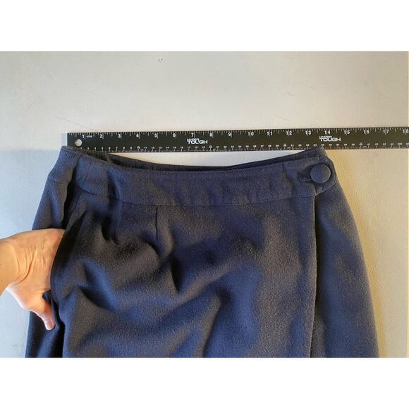 Anne Klein Skirt Suit Womens 10/14 Vintage 100% Wool Navy Blue Pencil Wrap Midi - Picture 7 of 12
